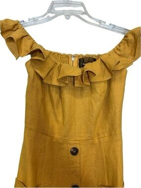Reformation Mustard Ruffle Off-Shoulder Crop Top